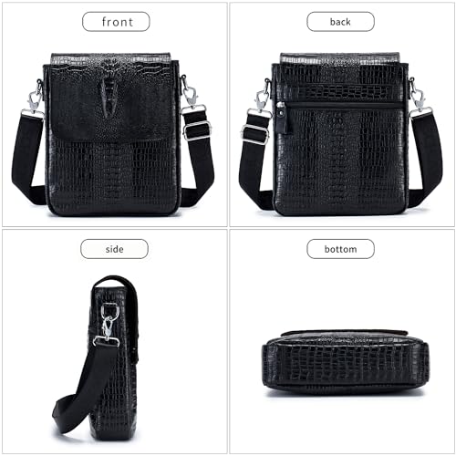 Image of Leather Messenger Bag for Men Medium Crocodile Embossed Mens Handbag Crossbody Shoulder Bag Messenger Man Purse