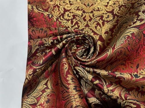 Tissu brocart de soie rouge jacquard doré BRO891 pour haute couture