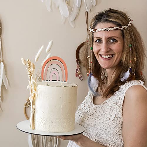 Wooden Boho Rainbow Cake Topper Baby Shower Party Decorations Neutral Boho Cake Topper Anniversary Party Decor For Wedding Birthday #TOP5