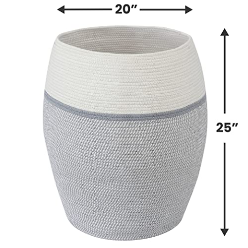 Organizix Xxxl Extra Large Woven Cotton Rope Tall 25" Height Laundry Hamper Basket With Handles, Storage Basket For Toys, Blanket, And Towels - 20 X 25, White/Gray #TOP5