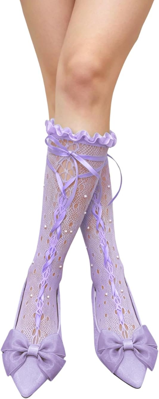 ShawGobow Cute Hollow Out Ruffle Lace Socks With Bows Fit 0-10