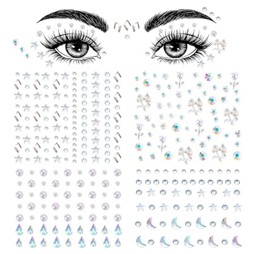 Hulyfw 4 Sheets Face Gems Stickers,Self-Adhesive Face Jewels Diamonds...