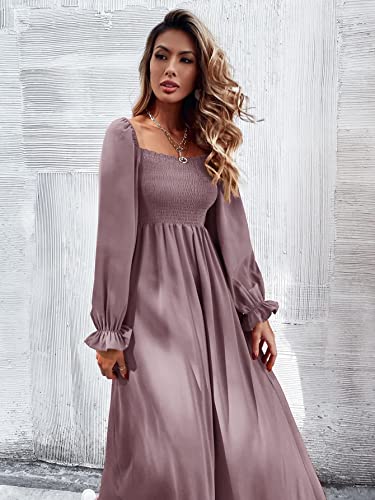 Floerns Women's Floral Print Square Neck Puff Short Sleeve Bodycon Midi Dress Mauve Purple Xl #TOP3