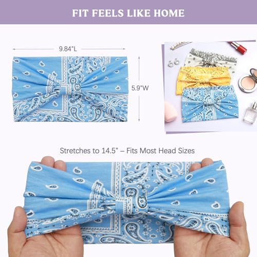 Image of Awumbuk Wide Headbands for Women Knotted No Slip Head Bands Soft Turban Headband Hair Accessories Boho African Solid Color Head Wraps for Women Yoga Workout (Purple Boho Paisleys)