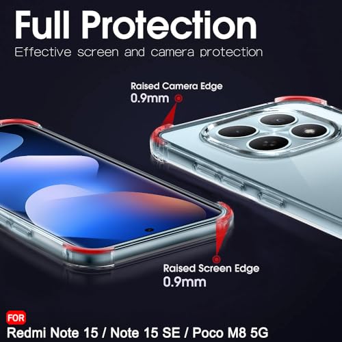 Image of TheGiftKart Crystal Clear Back Cover Case for Redmi Note 15 / Note 15 SE /Poco M8 5G | 360 Degree Protection | Shock Proof Design | Transparent Back Cover Case (PC & TPU, Transparent Bumper)