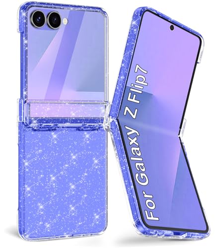 Btscase for Samsung Galaxy Z Flip 7 Case,Built in Front Screen Protector,Gold Glitter Marble Pattern Hard PC Slim Shockproof Full Body Drop Protective Case for Galaxy Z Flip 7 5G (2025), Clear Glitter