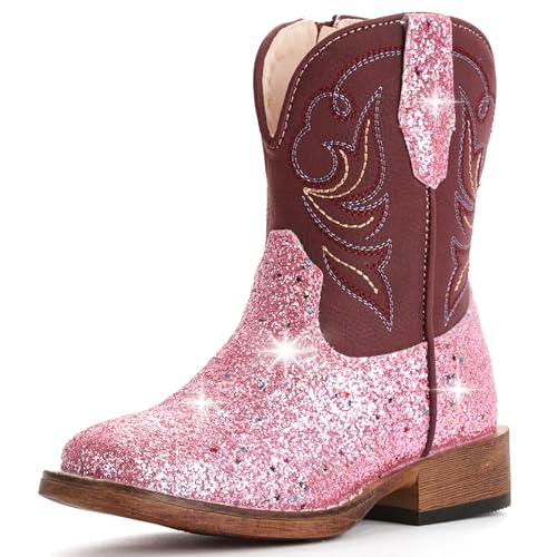 IUV KIDS Girls Cowgirl Boots Toddler Boys Cowboy Boots for Kids Western Square Toe Riding Mid Calf Boot
