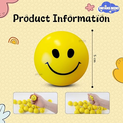 Image of Smiley Softball for Kids Non-Toxic Squeeze Toys, Soft Foam Sponge Ball for Hand Exercise & Stress Relief for Adults (Pack of 12), Yellow