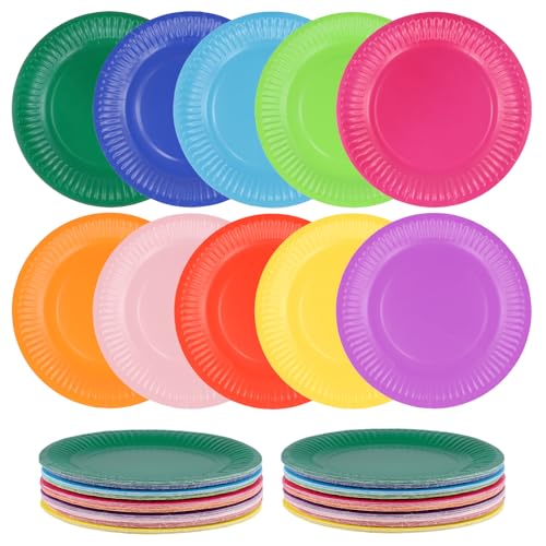 HEIYUET 200 platos de papel de colores de 23 cm, para fiestas, desechables, estables, redondos, para bodas, cumpleaños, picnics