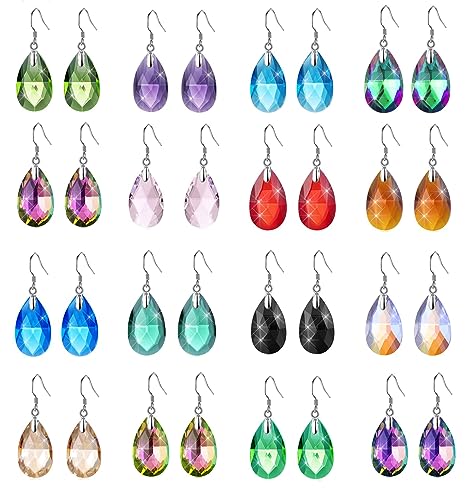 SAMOCO 16 Pairs Drop Dangle Earrings Set for Women Rainbow Crystal Earrings Teardrop Dangle Hook Earrings Hypoallergenic