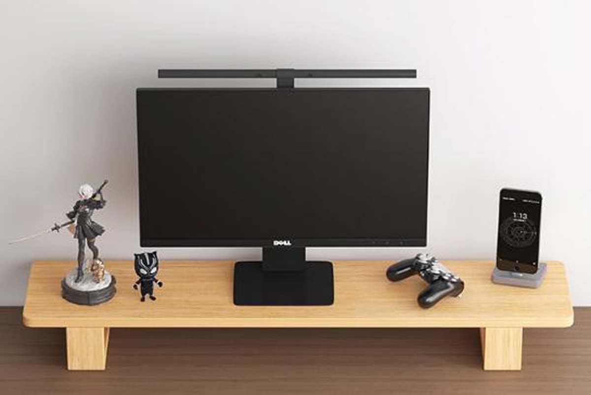 Soporte de madera ergonómico y cómodo para PC, portátil y pantalla de TV, para hogar u oficina, estante de almacenamiento de escritorio 60 x 20 x 12 cm