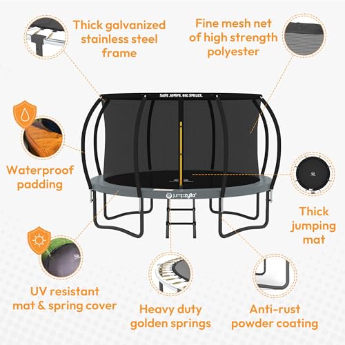 Image of JUMPZYLLA Trampoline Outdoor 8FT 10FT 12FT 14FT 15FT 16FT with Enclosure and Ladder, ASTM Approved Recreational Trampoline for Kids and Adults, Anti-Rust Coated Frame