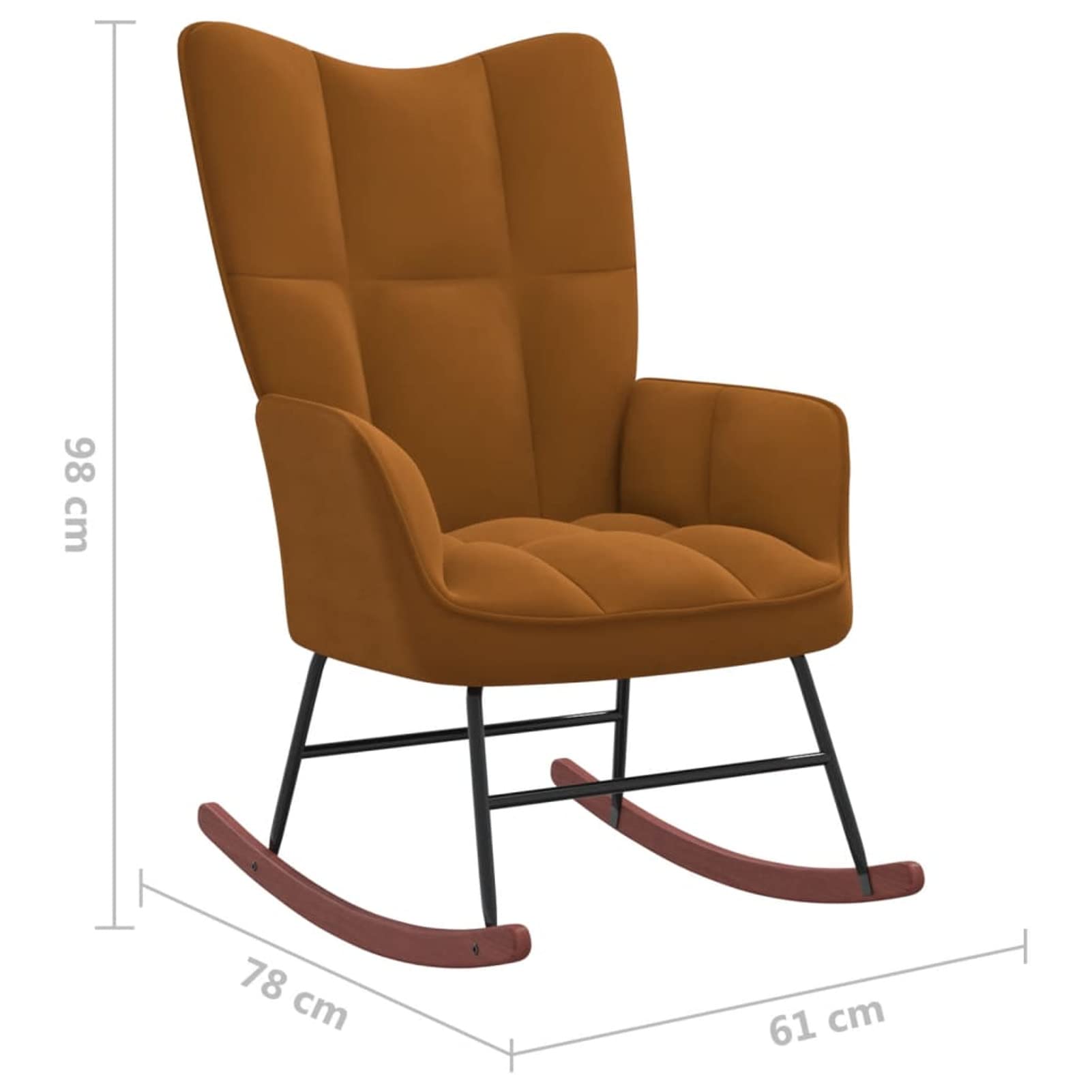 LAPOOH Brązowe aksamitne krzesło bujane, fotele do salonu, fotel do karmienia, fotel bujany do karmienia, fotel relaksacyjny, fotel bujany do salonu, wygodne fotele bujane - 328147