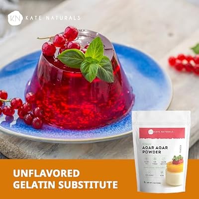 Kate Naturals Agar Agar Powder for Cooking & Petri Dishes. Vegan Gelatin Substitute Powder Unflavored for Gelatin Sheets & Halal (4oz, Vegetarian, Plant-based)