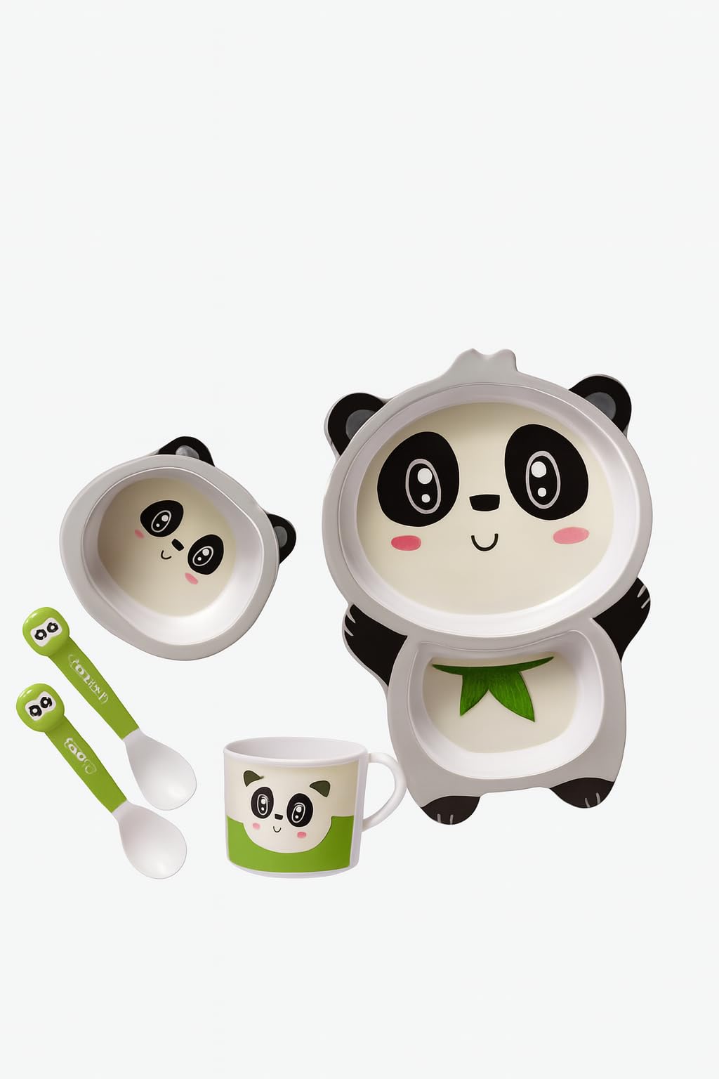 Bamboo Street 5 Piece Plastic Free Baby Feeding Set | Plate - Bowl - Cup - Fork - Spoon | Kids/Baby Crockery Tableware | Made of Bamboo| | Eco-Friendly |Organic & Natural | Playful Panda (White)-image-16