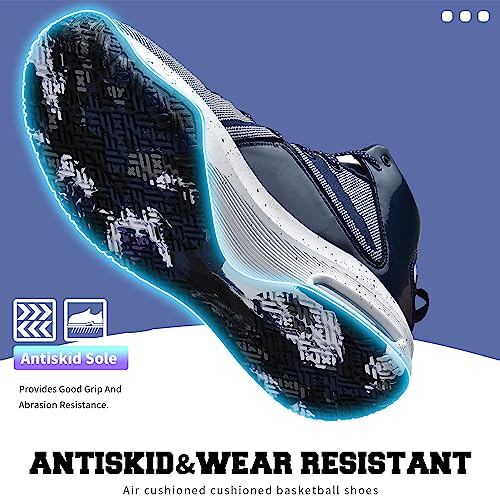 Foto von ELAPHURUS Kinder Basketballschuhe Jungen Basketball Shuhe Mesh Sneaker Tennis Walking Schuhe für Jungen Mädchen,Blau Weiß,37 EU