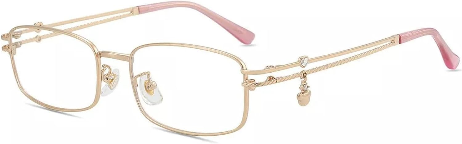 Firmoo Blue Light Glasses Square Metal Frame for Women with Bear Charm for Computer & Phone Use Anti Glare & UV Protection