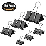 Binder Clips, HERKKA 150 Pack Paper Clamp Clips for Letter Notes Paper Binder Office/School Supplies, Assorted Sizes