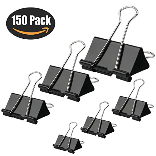 Binder Clips, HERKKA 150 Pack Paper Clamp Clips for Letter Notes Paper Binder Office/School Supplies, Assorted Sizes