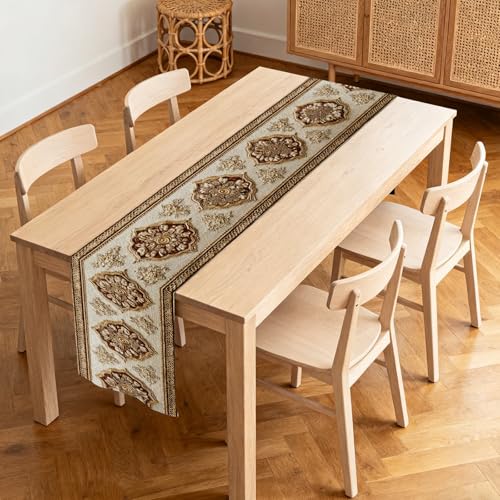 Image of Nuxovilar Gold Embossed Flax Table Runner 13x72 in