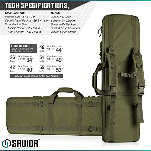 Savior Equipment American Classic Tactical Double Long Rifle Pistol Gun Bag Firearm Transportation Case W/Backpack - 42 Inch Olive Drab Green #TOP6