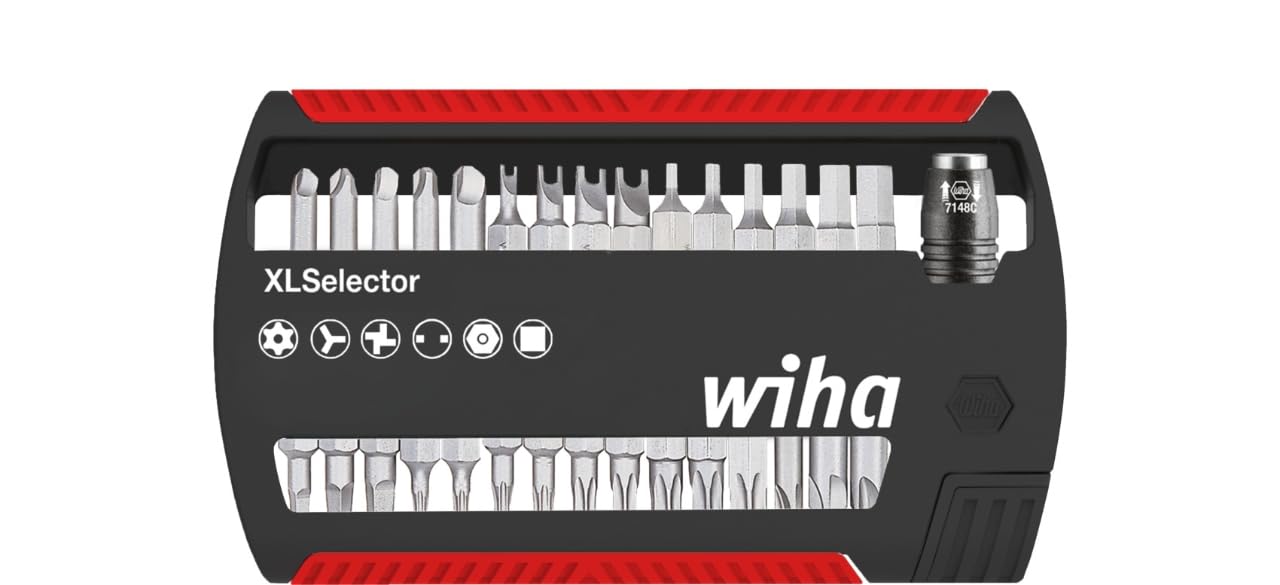 Wiha Juego de bits XLSelector Security Standard de 25 mm en surtido, de 32 unid. de 1/4" C6,3 (29416)