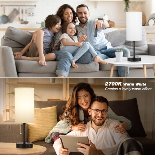 Image of 17 inch Bedside Lamp for Bedroom - USB A+C Port, AC Outlet,3 Color Temperature