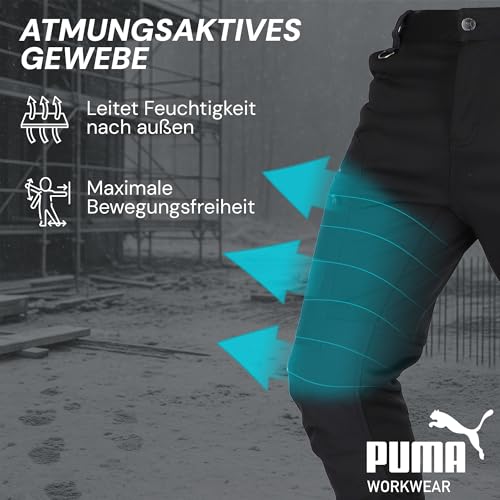 PUMA Workwear ProOne Alpine gefütterte Hosen Herren - Outdoor Hosen für Herren - Winddicht & Wasserabweisende Softshellhose - Elastische Arbeitshose Wanderhose Herren Winter - Schwarz - L