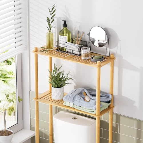 image for AmazerBath Bamboo Over The Toilet Storage Shelf, 2-Tier Over Toilet Or