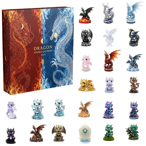 Drachen Adventskalender 2025 – 24 Tage Weihnachtscountdown mit 2D Acryl Mini Drachen & Ei Ornamenten – Fantasy-Themen Sammlerdekoration für Weihnachtsbaum, Magisches Geschenk für Liebhaber