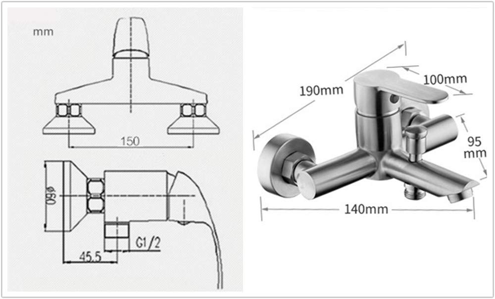 SUS 304 - Grifo mezclador de pared de acero inoxidable para bañera, grifo de ducha de alto flujo, dos boquillas, mango único, níquel cepillado resistente a las manchas