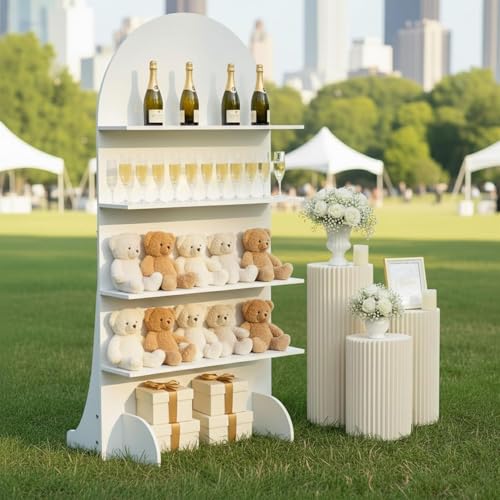 6FT Wooden Wedding Gift Display Arch Original Design 4-Tier Party Favor Cupcake & Drink Shelf Backdrop Champagne Wall for Reception Ceremony Baby Shower & Birthday Parties Easy Assembly