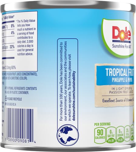 Dole 10038900109810 Canned Mixed Tropical Fruit (Pineapple & Papaya) In Light Syrup & Passion Fruit Juice thumb #10