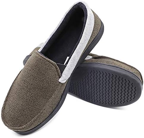 Mwfus Men's Comfy Memory Foam Moc Slippers Breathable Cotton Knit House Shoes Indoor Outdoor(olive, size 10)
