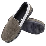 Mwfus Men's Comfy Memory Foam Moc Slippers Breathable Cotton Knit House Shoes Indoor Outdoor(olive,