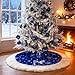 yuboo Royal Blue Christmas Tree Skirt Fluffy, 36 inch Blue White Furry Fur Small Tree Skirt Rug with White Snowflakes Christmas Decorations&Ornaments for Pencil Christmas Tree