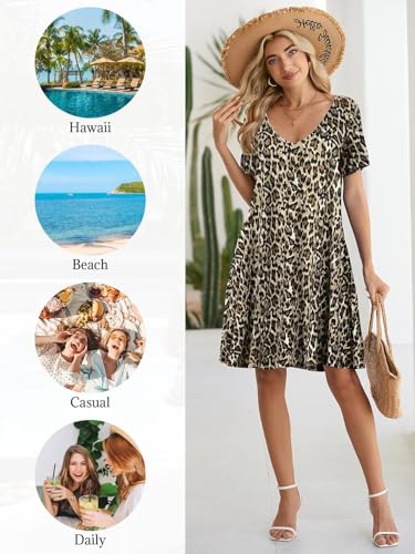 Image of BELAROI Women Casual Summer Dresses Loose Tshirt Beach Sundress V Neck Plus Size Swing Tunic Pockets