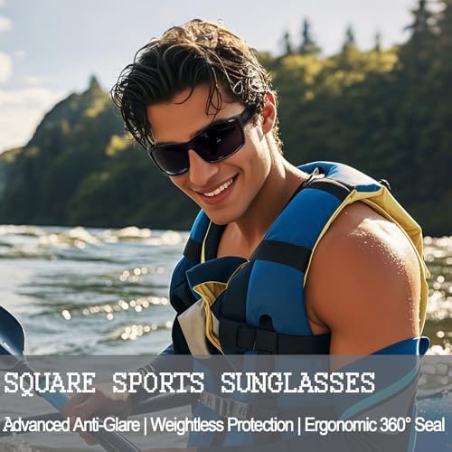 Image of Joopin Rectangle Sports Sunglasses Polarized UV Protection Shades for Men | Wrap Around Sun Glasses, Trendy Plastic Frame, TAC Lens, Safety, Driving, Running, Fishing, Cycling, Hiking
