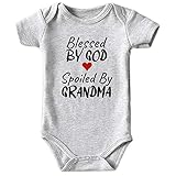 Azzwnee Blessed By God Spoiled By Grandma Baby Boy Clothes Unisex Funny Baby Bodysuits 0-3 months (gray,6-9M)