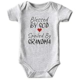 Blessed By God Spoiled By Grandma Baby Boy Clothes Unisex Funny Baby Bodysuits 0-3 months (gray,9-12M)