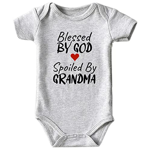 Azzwnee Blessed By God Spoiled By Grandma Baby Boy Clothes Unisex Funny Baby Bodysuits 0-3 months (gray,6-9M)