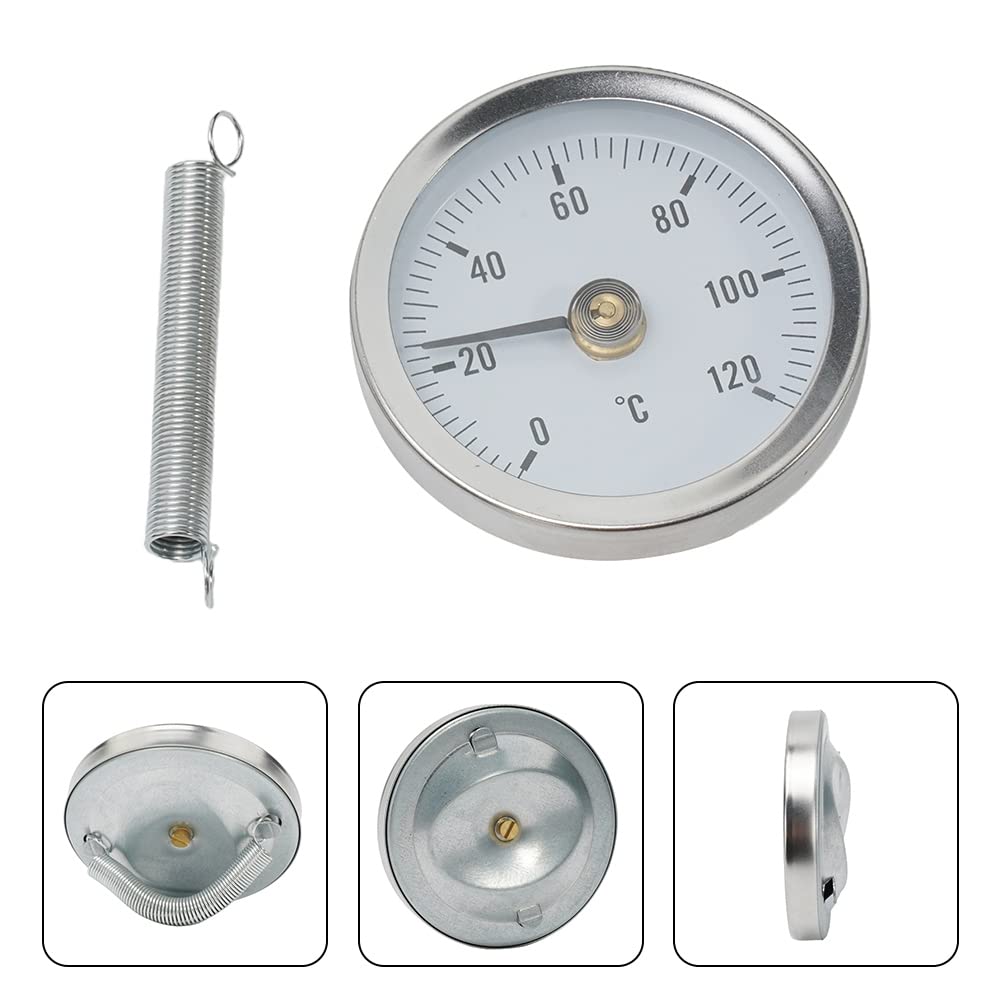 Famini Heating Pipe Thermometer, Pack of 2, Pipe Thermometer, Temperature Display with Spring 0-120 °C 63 mm, Hot Water Thermometer, Bimetal Temperature Display