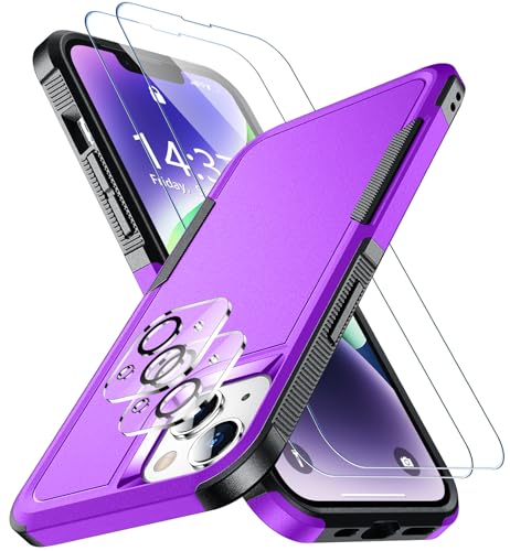 Coque iPhone 14 protection intégrale violette et film écran verre