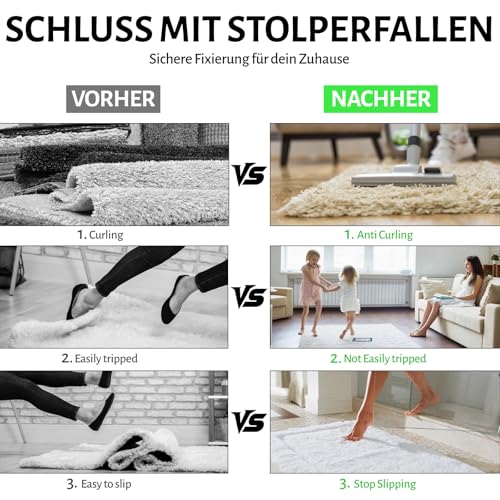 Teppich Antirutschunterlage, Waschbare Antirutsch Pads für Sicheren Halt Wiederverwendbar, Rückstandsfrei, Teppichstopper Antirutschmatte für Hartholzböden 10cmx10cm,12 Stück