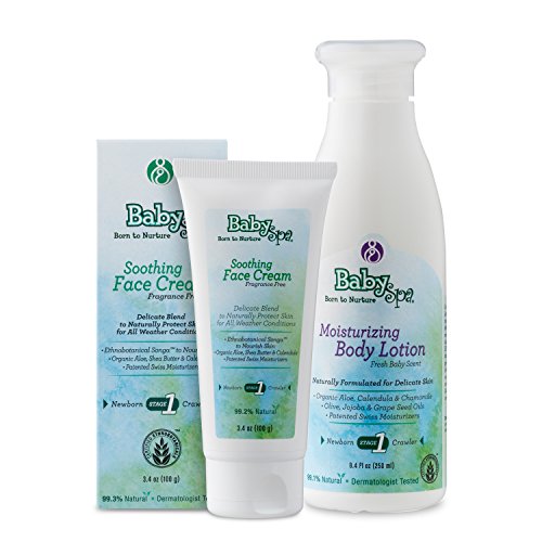 BabySpa Pamper & Hydrate Bundle- Stage 1- Newborn Bundle Includes Moisturizing Body Lotion with Fresh Baby Scent & Fragrance Free Soothing Face Cream