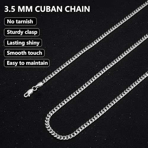 nometo Solid 925 Sterling Silver Cuban Chain Lobster Clasp 3.5mm 4mm 5mm Silver Chain for Men Silver Necklace Chain for Women 16/18/20/22/24/26/30 Inches4