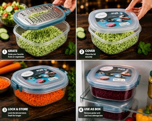 Image of 2-in-1 Stainless Steel Grater with Storage Container & Lid Multi Color | Lightweight Kitchen Vegetable Box Food Collection for Cheese Carrot Cucumber Beetroot Fruits