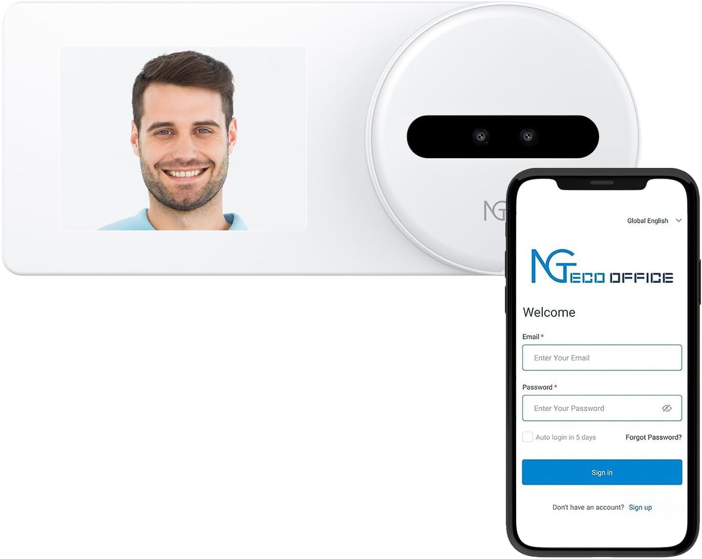 NGTeco Zeiterfassungsuhr TC5 mit Gesichtserkennung, Cloud-basiert für kleine Unternehmen, App-Steuerung (iOS/Android), Keine monatlichen Gebühren