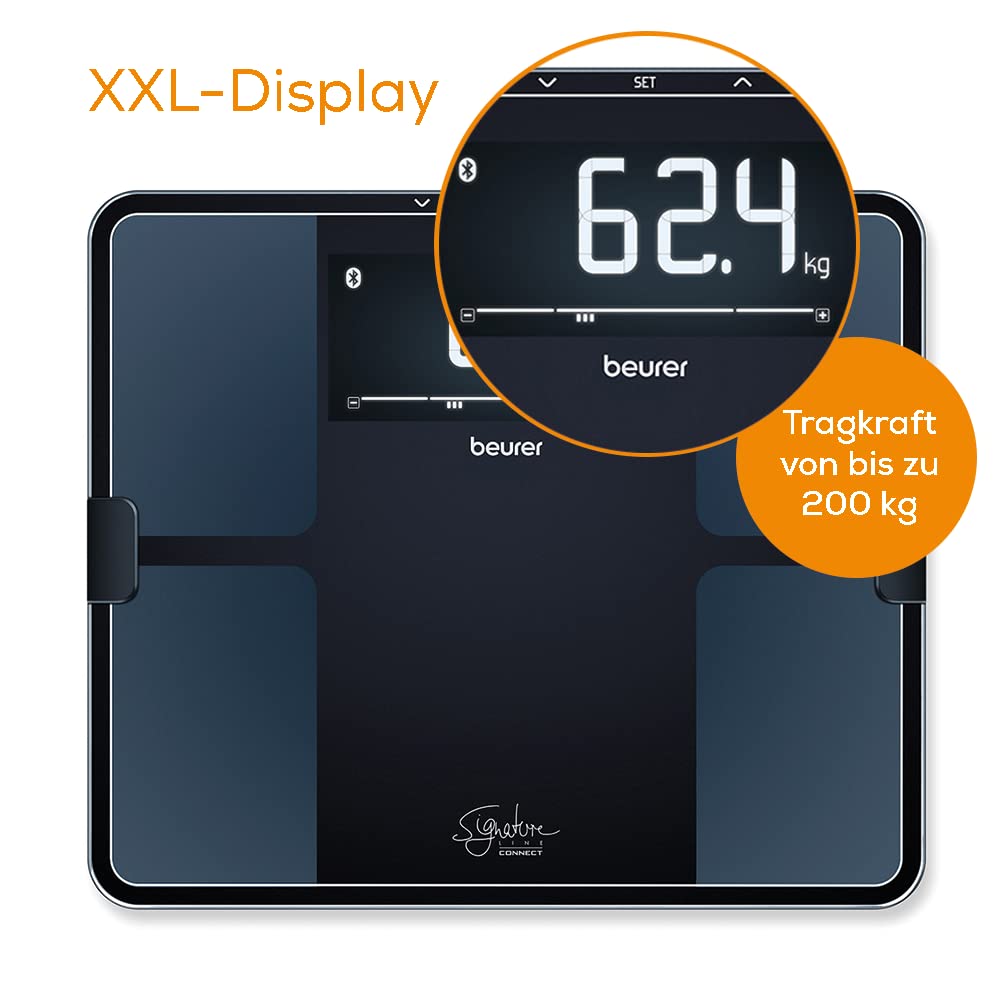 Beurer BF 915 Diagnosewaage, präzise Körperanalyse für bis zu 8 Personen, Messung von Körperfett, mit beleuchtetem XXL- Display, Tragkraft bis 200 kg, inklusive App-Anbindung