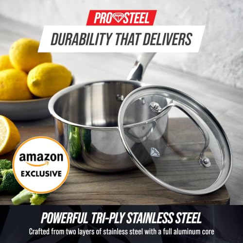 Image of Blue Diamond Pro Steel 1.57QT Tri-Ply Stainless Steel Sauce Pan with Lid